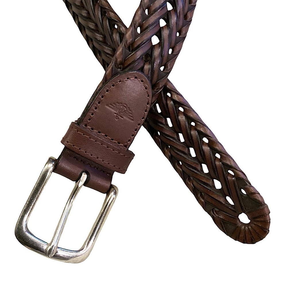 Dockers Brown Leather & PU Leather Woven Belt  38” L Adjustable Sz Silver Buckle - Picture 5 of 16